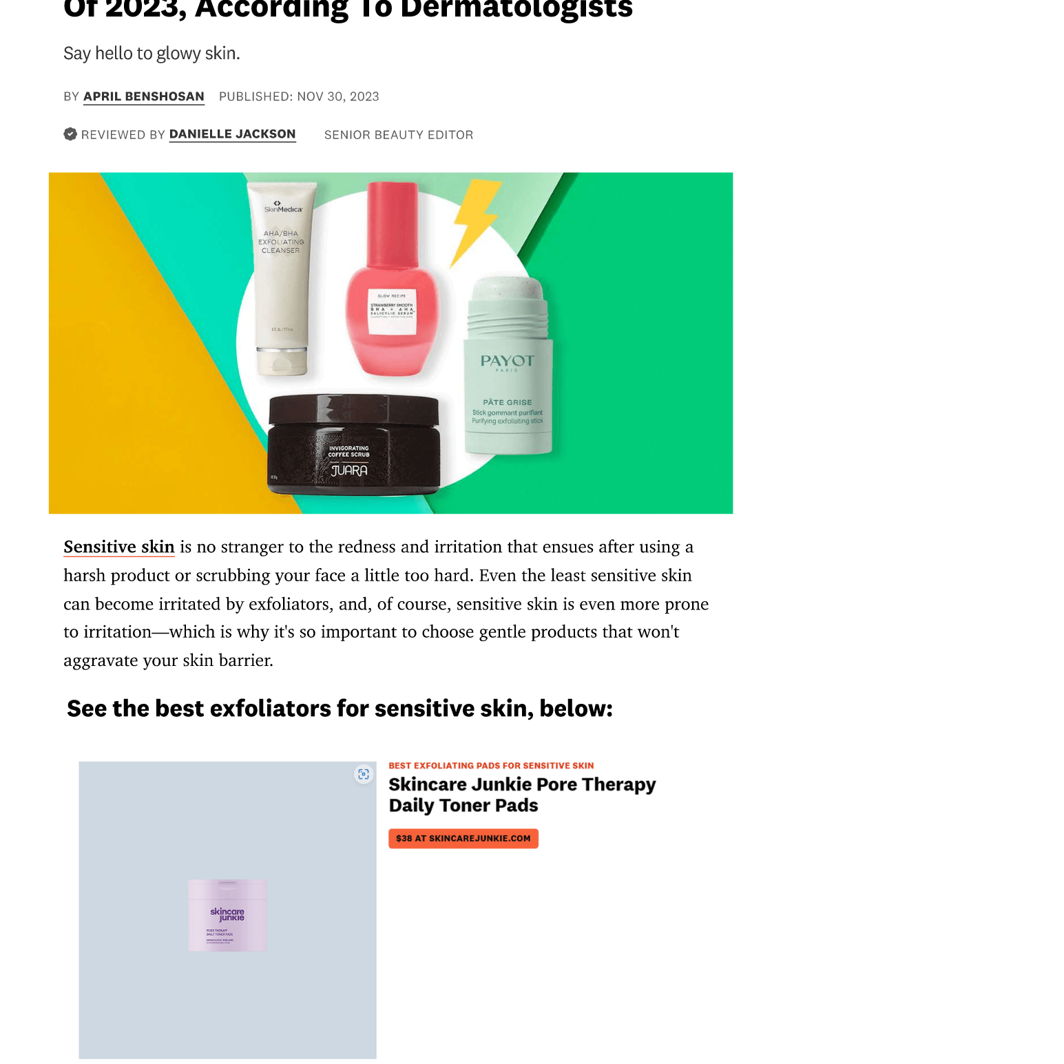 WOMEN'S HEALTH: The 15 Best Exfoliators For Sensitive Skin Of 2023, According To Dermatologists