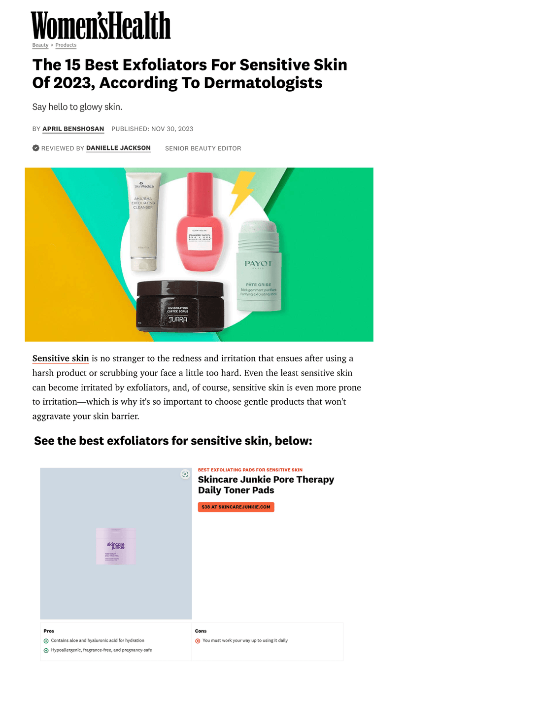 WOMEN'S HEALTH: The 15 Best Exfoliators For Sensitive Skin Of 2023, According To Dermatologists